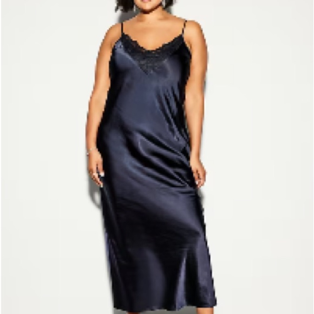 Old Navy Navy Blue Satin Maxi Dress